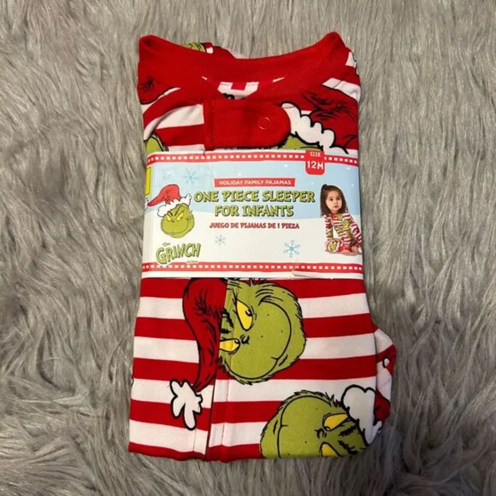 Dr.Seuss The Grinch Bodysuit Baby Size 12 Months Red White Pajamas One Piece Pjs